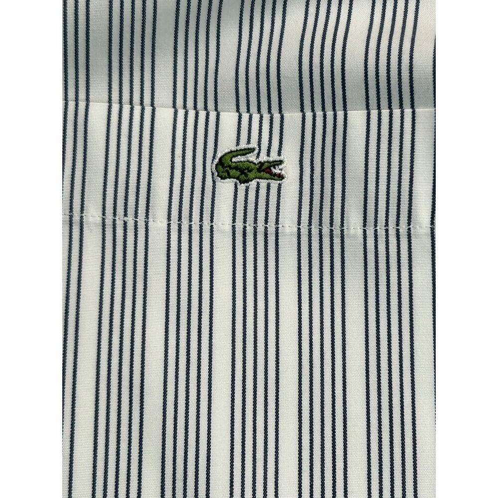 Vintage Lacoste Striped Dress Shirt Men's Size 38 Cotton Button Up White Blue - Picture 4 of 9